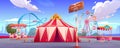 Amusement park with circus tent, ferris wheel
