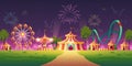 Amusement park with circus tent and fireworks Royalty Free Stock Photo