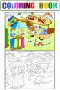 Amusement park color pages for children. Hot dog. Food Truck vector. Color, black and white Royalty Free Stock Photo
