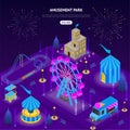 Amusement Park Concept 3d Isometric View. Vector