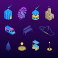 Amusement Park Concept Icon Set 3d Isometric View. Vector