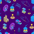 Amusement Park Concept Seamless Pattern Background 3d Isometric View. Vector Royalty Free Stock Photo