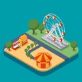 Amusement park decorative with colorful circus and various attraction isometric flat design style Royalty Free Stock Photo