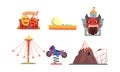 Amusement Park with Family Attractions Collection, Funfair, Carnival, Circus Design Elements Vector Illustration Royalty Free Stock Photo