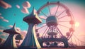 Amusement park with ferris wheel. 3d render illustration