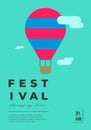 Amusement park festive minimal trendy vertical poster with aerostat. Carnival funfair minimalistic creative design