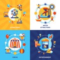 Amusement Park 4 Flat Icons Square Royalty Free Stock Photo