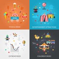 Amusement Park 4 Flat Icons Square Royalty Free Stock Photo