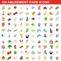 100 amusement park icons set, isometric 3d style Royalty Free Stock Photo