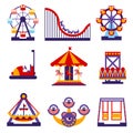 Amusement Park Icons Set of Vector Flat Design