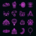 Amusement Park icons set vector neon Royalty Free Stock Photo