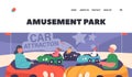 Amusement Park Landing Page Template. Children Having Fun at Bumper Car Attraction at Funfair or Carnival Entertainment Royalty Free Stock Photo