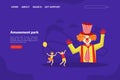 Amusement Park Landing Page Template, Circus Performance with Funny Clowns Web Page, Mobile App, Homepage Vector