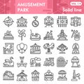 Amusement park line icon set, children entertainment symbols collection or sketches. Playground linear style signs for