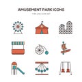 Amusement park line icons flat design Royalty Free Stock Photo