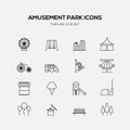 Amusement park line icons flat design Royalty Free Stock Photo