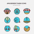 Amusement park line icons flat design Royalty Free Stock Photo