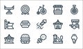 Amusement park line icons. linear set. quality vector line set such as ice cream, cotton candy, carousel, rollercoaster, hamburger