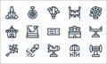 Amusement park line icons. linear set. quality vector line set such as roll o plane, pinwheel, dinner table, fireworks, circus