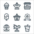 Amusement park line icons. linear set. quality vector line set such as soda, dinner table, fireworks, circus tent, ice cream, Royalty Free Stock Photo