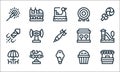 Amusement park line icons. linear set. quality vector line set such as stand, ice cream, dinner table, popcorn, fireworks, Royalty Free Stock Photo