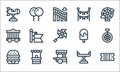 amusement park line icons. linear set. quality vector line set such as ticket, food cart, hamburger, balancer, ticket office, cage