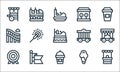 Amusement park line icons. linear set. quality vector line set such as ticket office, milkshake, dartboard, ice cream, flag, water