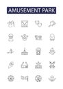 Amusement park line vector icons and signs. Park, Funfair, Ticket, Ride, Eiffel, Coaster, Arcade,Pleasure outline vector