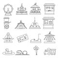 Amusement park lineart elements isolated background design concept vector illustration Royalty Free Stock Photo