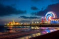 Amusement park on the pier in Santa Monica at night, Los Angeles, California, USA Royalty Free Stock Photo