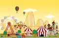 Amusement Park Rides Fun Fair Carnival Flat Vector Illustration Royalty Free Stock Photo