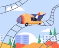 Amusement park roller coaster ride banner or poster, flat vector illustration. Royalty Free Stock Photo