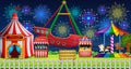 Amusement park scene with circus tent and firework Royalty Free Stock Photo