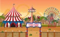 Amusement park scene with ferris wheel and circus dome