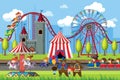 Amusement park scene with ferris wheel Royalty Free Stock Photo