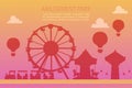 Amusement park silhoettes on gradient background vector illustration. Carousels. Slides and swings, ferris wheel