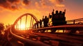 Amusement park silhouette, Loop. Thrilling roller coaster ride. Royalty Free Stock Photo