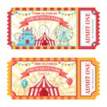 Amusement park ticket. Admit one circus admission tickets, family park attractions festival and amusing fairground vector Royalty Free Stock Photo