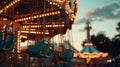 an amusement park with various colorful fair rides Royalty Free Stock Photo