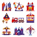 Amusement Park Vector Flat Design Illustrations