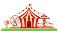 Circus, carousel, Ferris wheel. Amusement park. Vector illustration isolated on white background.