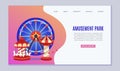 Amusement park web vector template illustration. Carousels. Slides and swings, ferris wheel attraction and air baloon Royalty Free Stock Photo