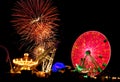 Amusement Ride & Fireworks Royalty Free Stock Photo