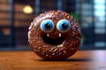 Cute chocolate donut with eyes. Generative AI