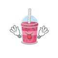 An amusing face strawberry bubble tea cartoon design with tongue out
