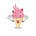 An amusing face strawberry ice cream cartoon design with tongue out