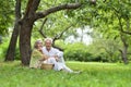 Amusing old couple on picnic Royalty Free Stock Photo