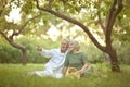 Amusing old couple on picnic Royalty Free Stock Photo