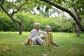 Amusing old couple on picnic Royalty Free Stock Photo