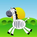 An amusing zebra hurries on a green grass